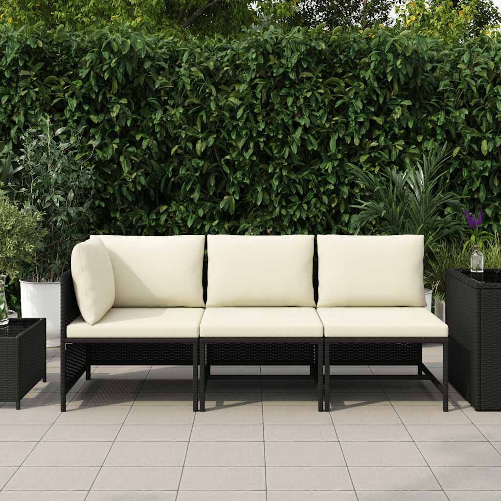 Garden Sofa Set Black PE rattan, steel, 100% polyester Medium