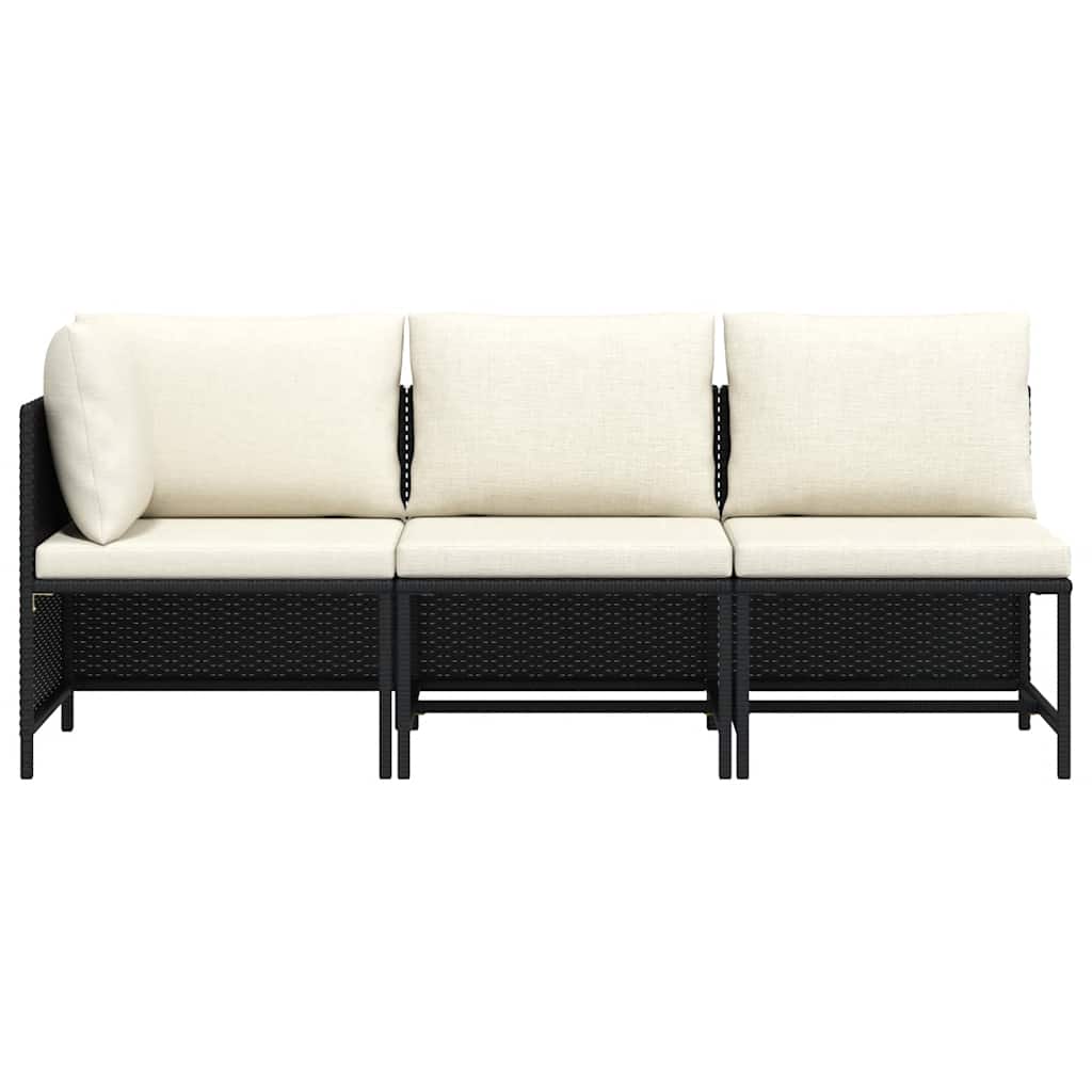 Garden Sofa Set Black PE rattan, steel, 100% polyester Medium