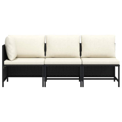 Garden Sofa Set Black PE rattan, steel, 100% polyester Medium