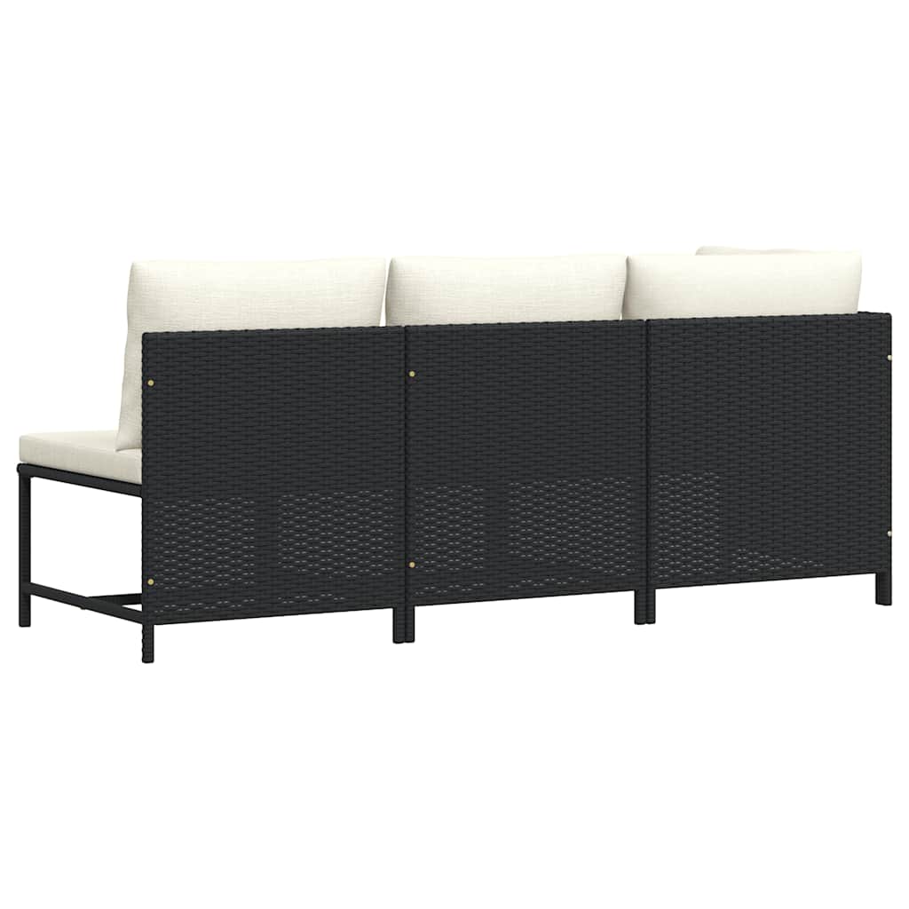 Garden Sofa Set Black PE rattan, steel, 100% polyester Medium