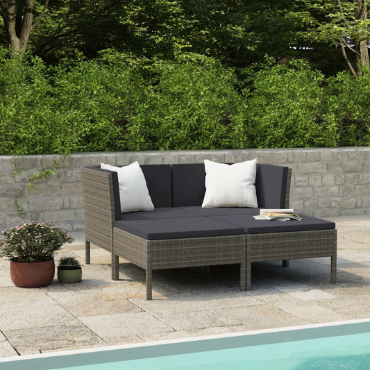 Garden Furniture Set Grey PE rattan, powder-coated steel, polyester