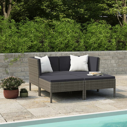 Garden Furniture Set Grey PE rattan, powder-coated steel, polyester