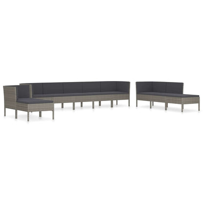 Garden Furniture Set Grey Poly Rattan, Powder-Coated Steel, Polyester
