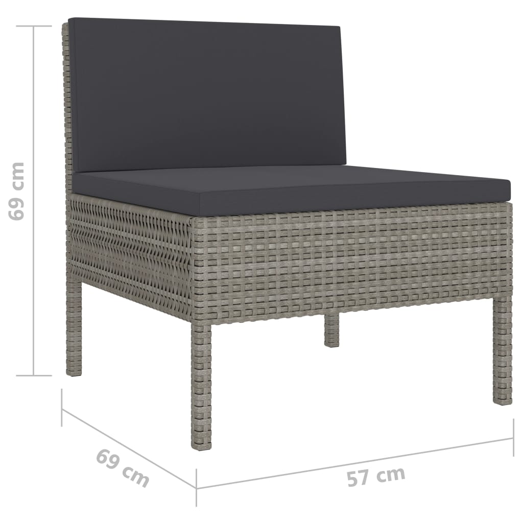 Garden Furniture Set Grey Poly Rattan, Powder-Coated Steel, Polyester
