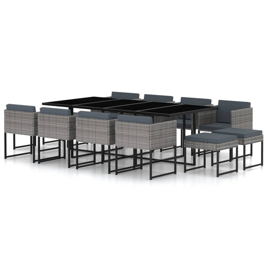 Garden Dining Set Gray Poly rattan Large Seats 12