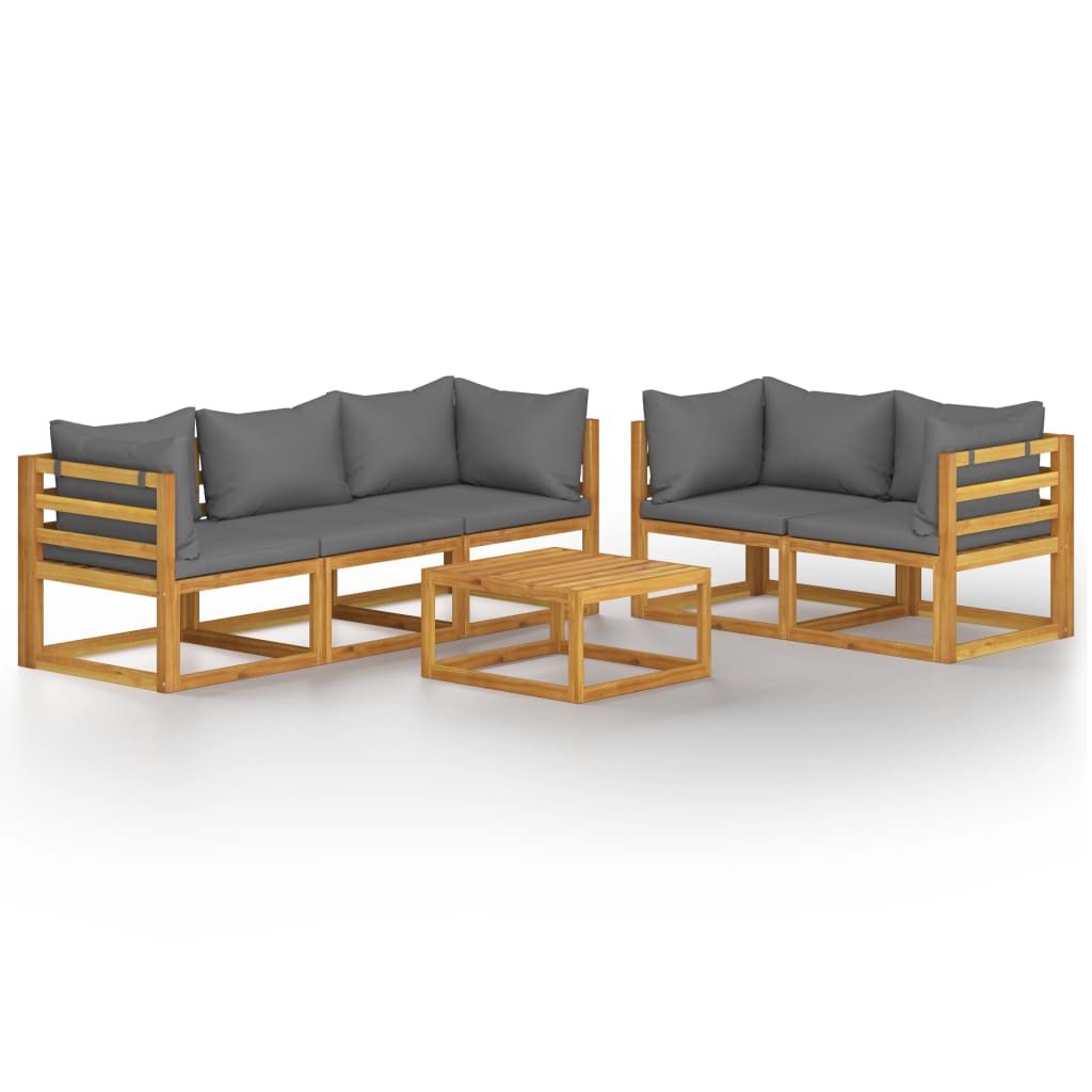 Garden Lounge Set Dark Gray Solid Acacia Wood and Polyester Large