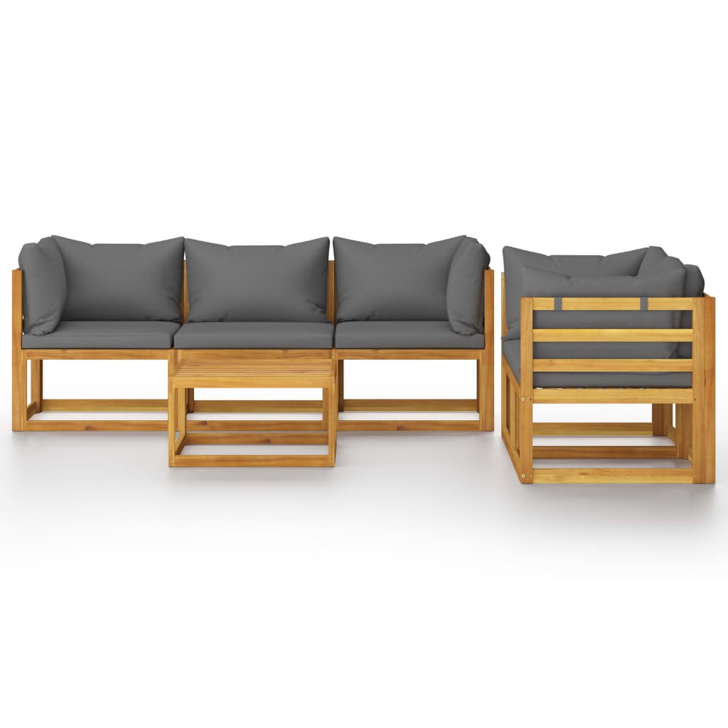 Garden Lounge Set Dark Gray Solid Acacia Wood and Polyester Large