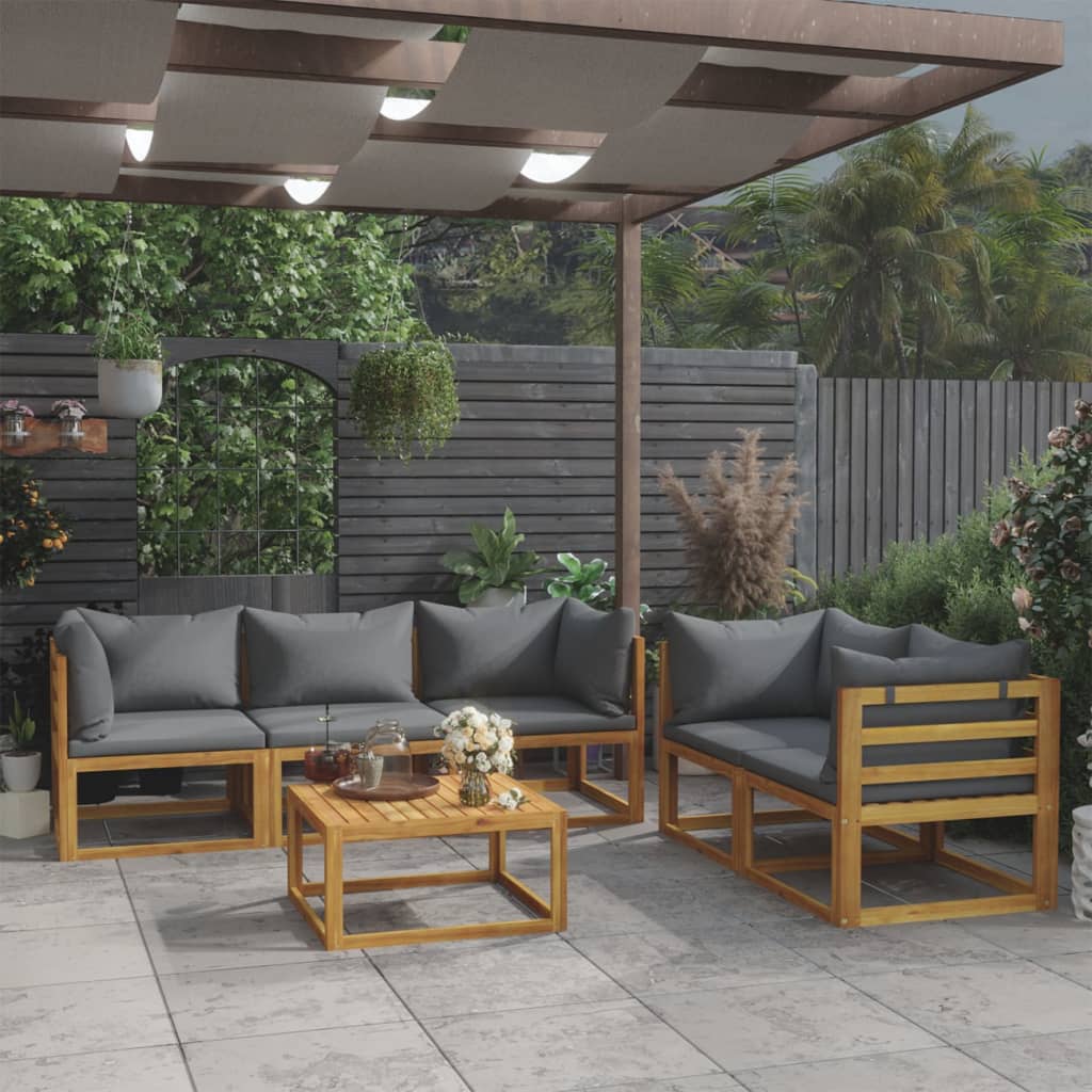 Garden Lounge Set Dark Gray Solid Acacia Wood and Polyester Large