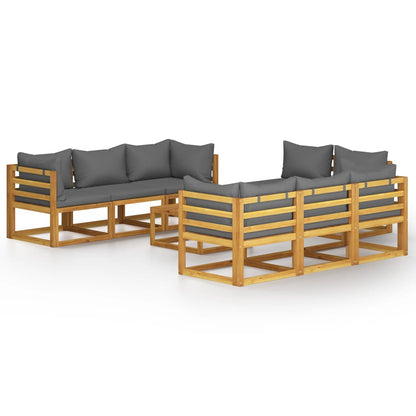 Garden Lounge Set Dark Grey Solid Acacia Wood 9 Piece Modular