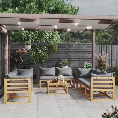 Garden Lounge Set Dark Grey Solid Acacia Wood 9 Piece Modular