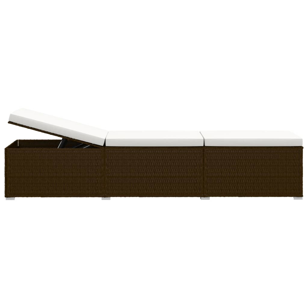 Sun Lounger Brown PE Rattan Standard Foldable Sun Lounger