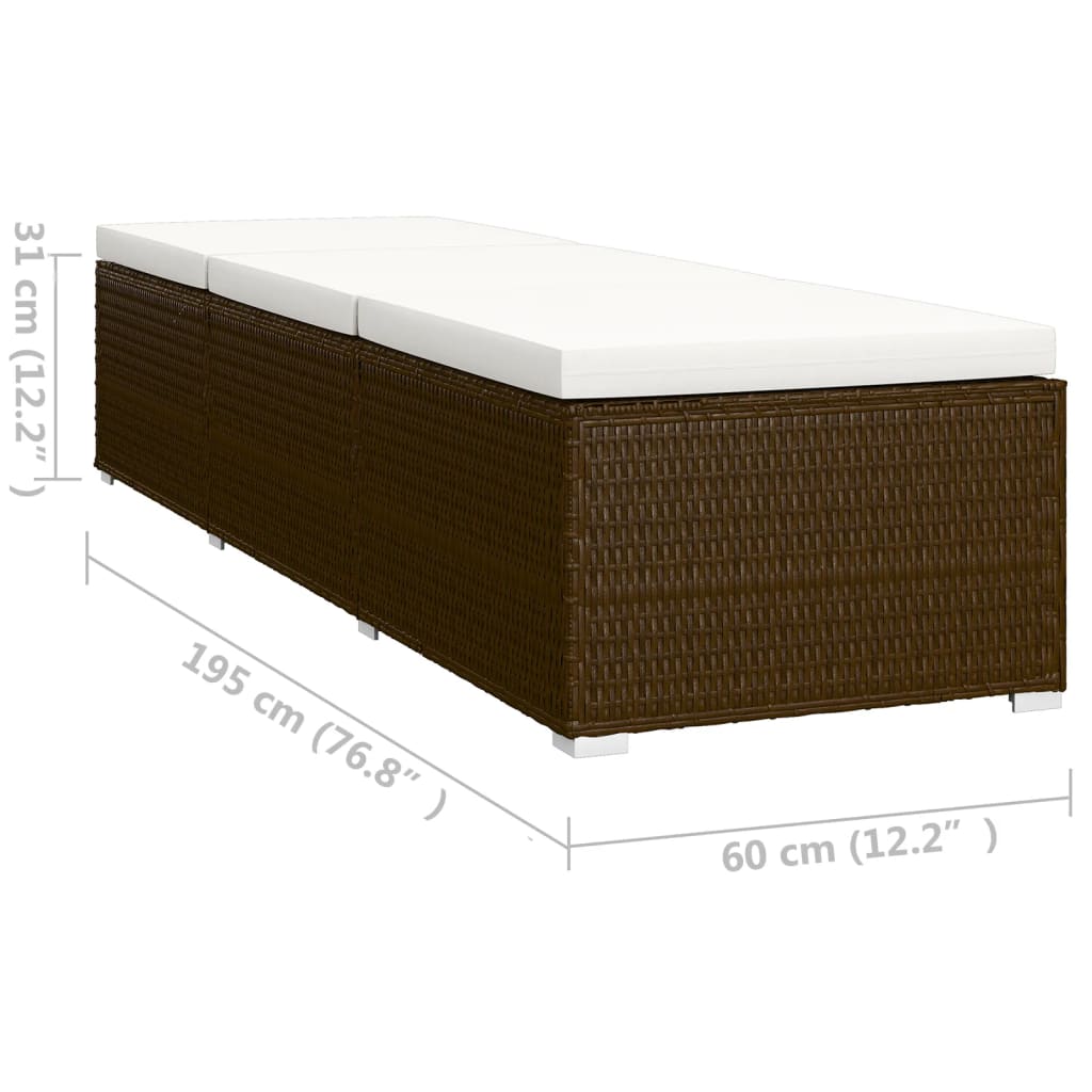 Sun Lounger Brown PE Rattan Standard Foldable Sun Lounger