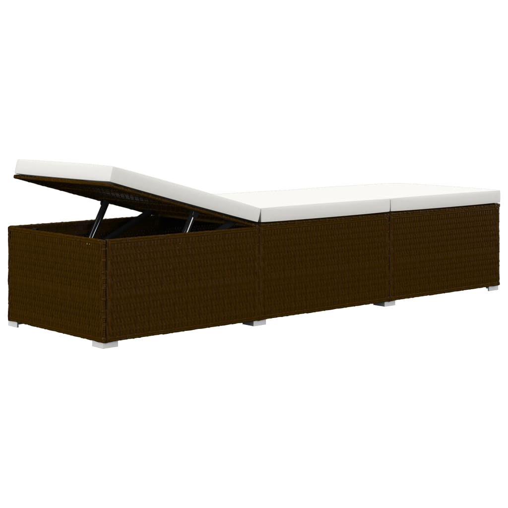 Sun Lounger Brown PE Rattan Standard Foldable Sun Lounger