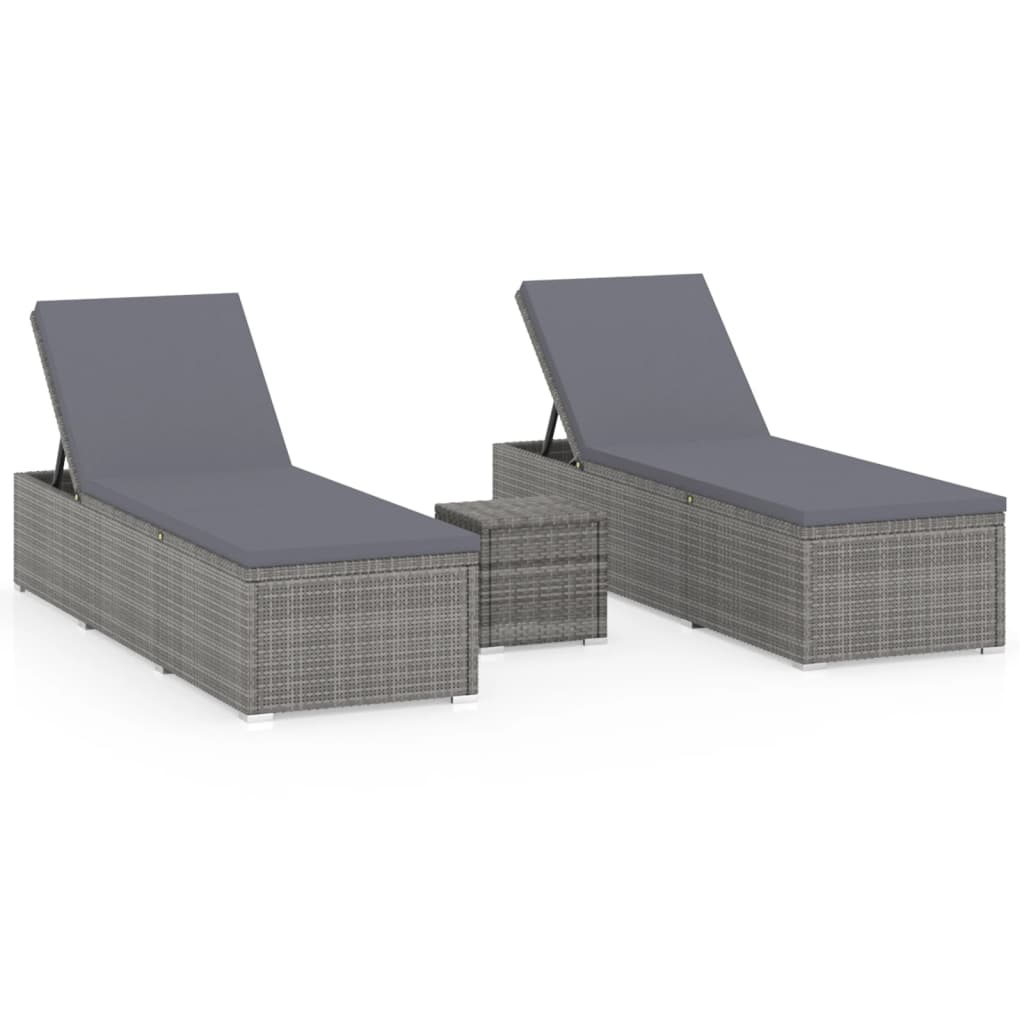 Sun Lounger Gray PE rattan Standard Adjustable Armrests