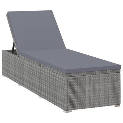 Sun Lounger Gray PE rattan Standard Adjustable Armrests