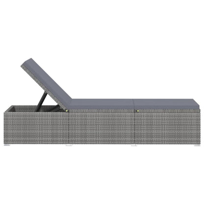 Sun Lounger Gray PE rattan Standard Adjustable Armrests