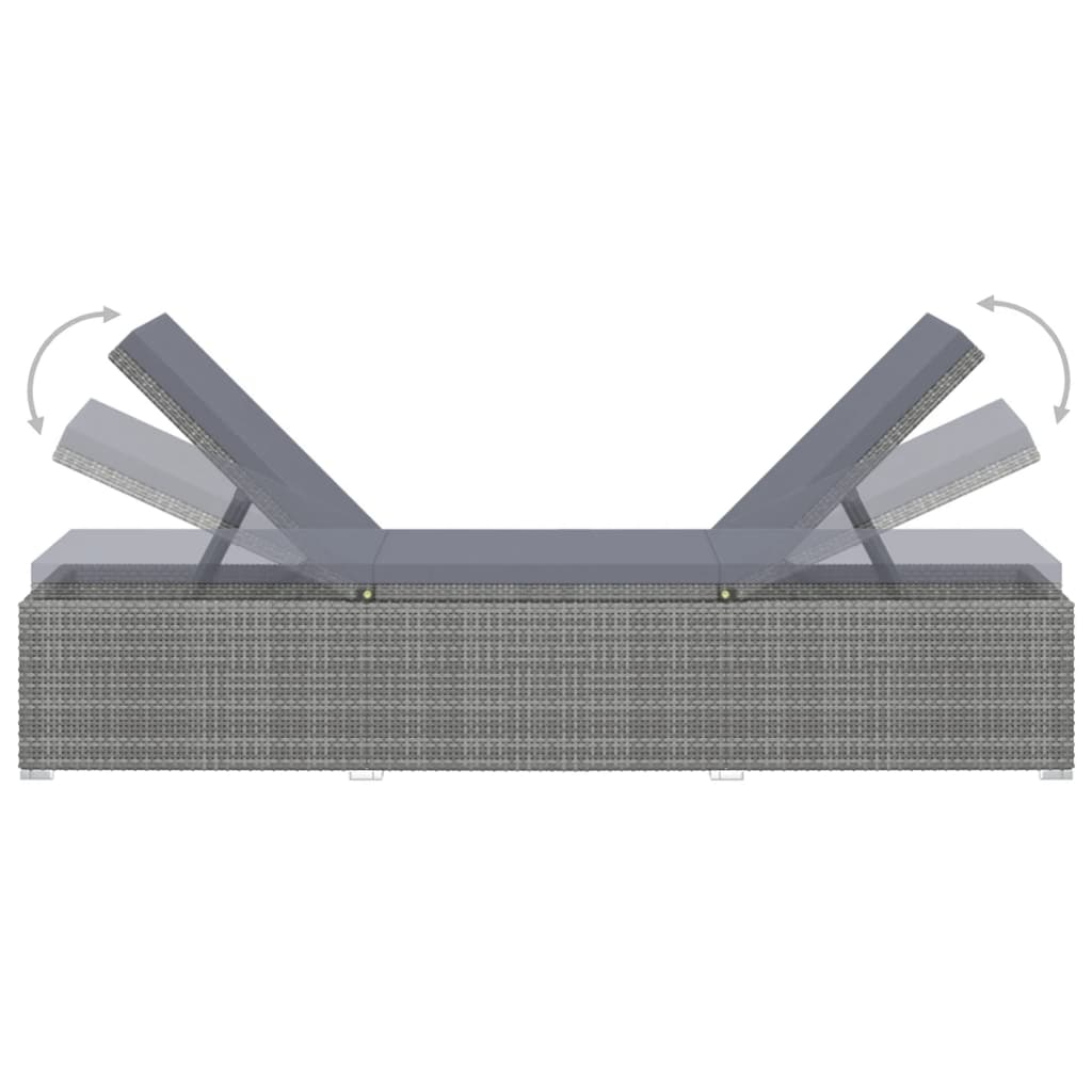 Sun Lounger Gray PE rattan Standard Adjustable Armrests