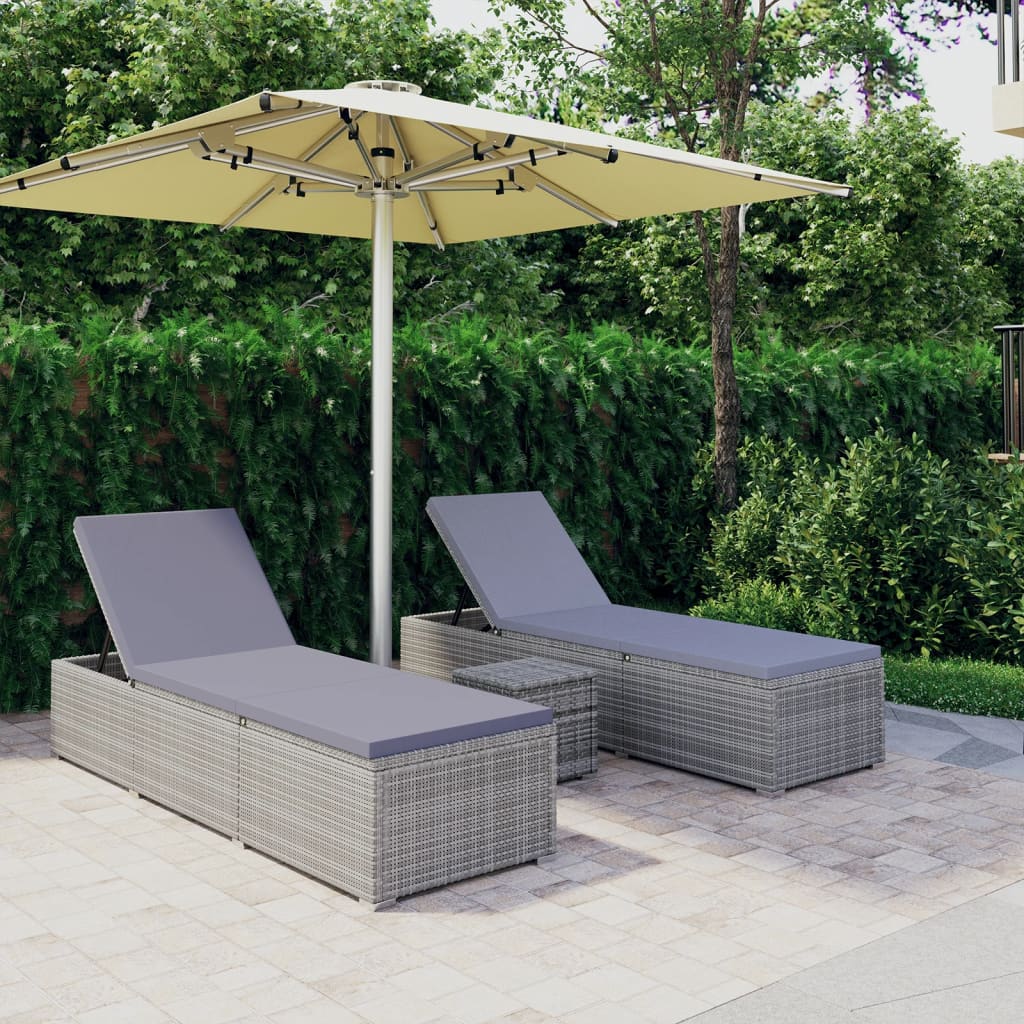Sun Lounger Gray PE rattan Standard Adjustable Armrests