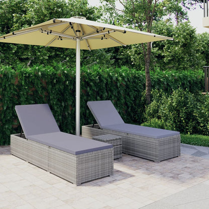 Sun Lounger Gray PE rattan Standard Adjustable Armrests