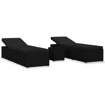Sun Lounger Black Poly Rattan, Powder-Coated Steel, Polyester Large