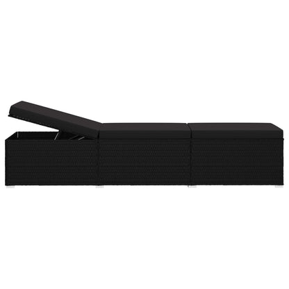 Sun Lounger Black Poly Rattan, Powder-Coated Steel, Polyester Large