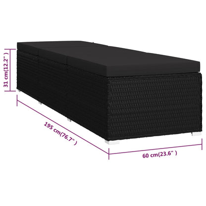 Sun Lounger Black Poly Rattan, Powder-Coated Steel, Polyester Large