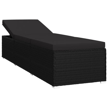 Sun Lounger Black Poly Rattan, Powder-Coated Steel, Polyester Large