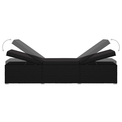 Sun Lounger Black Poly Rattan, Powder-Coated Steel, Polyester Large