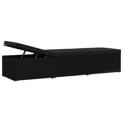 Sun Lounger Black Poly Rattan, Powder-Coated Steel, Polyester Large