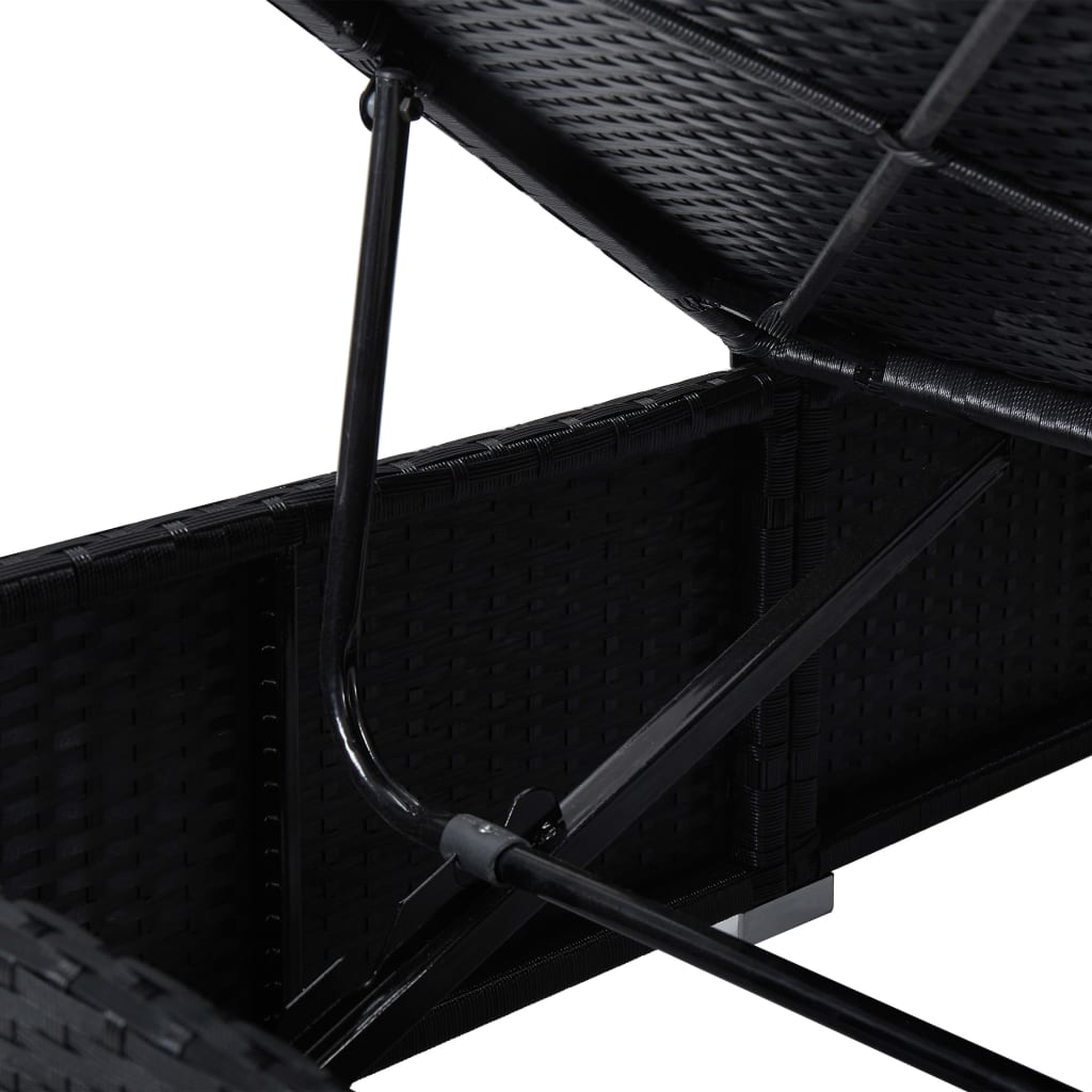 Sun Lounger Black Poly Rattan, Powder-Coated Steel, Polyester Large