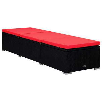 Patio Sun Lounger Black PE rattan 76.8 inches long sunlounger