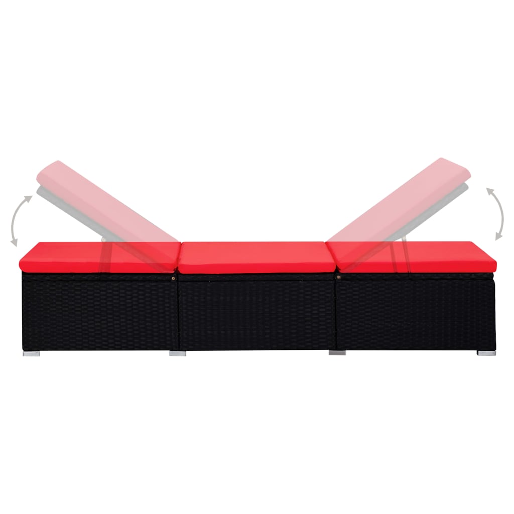 Patio Sun Lounger Black PE rattan 76.8 inches long sunlounger