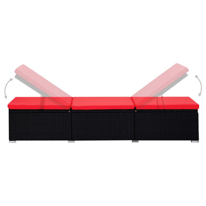 Patio Sun Lounger Black PE rattan 76.8 inches long sunlounger