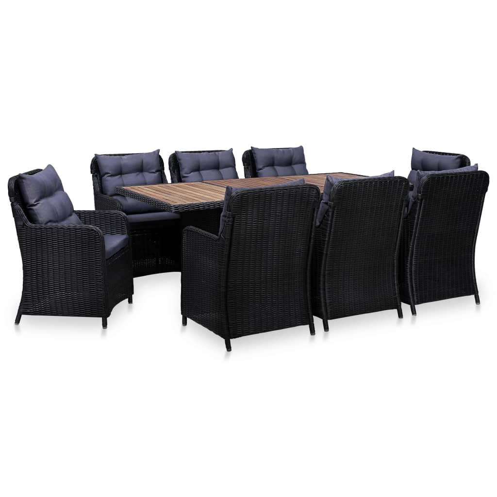 Outdoor Dining Set Black Powder-Coated Steel Large Durable