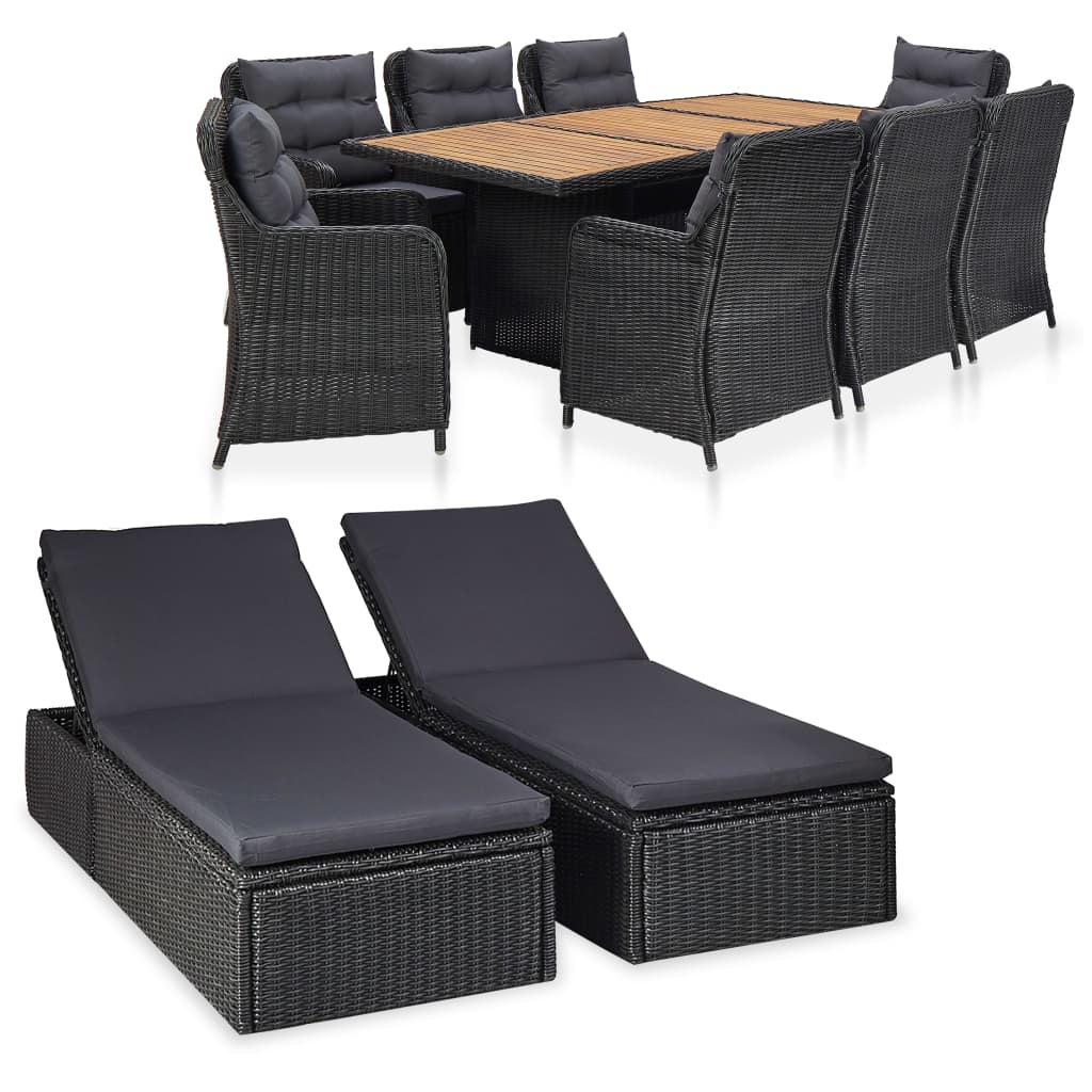 Outdoor Dining Set Black and dark grey