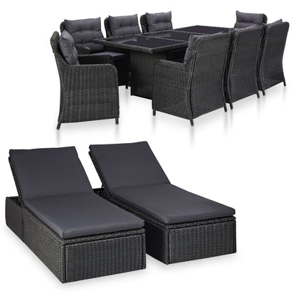 Outdoor Dining Set Black and dark grey