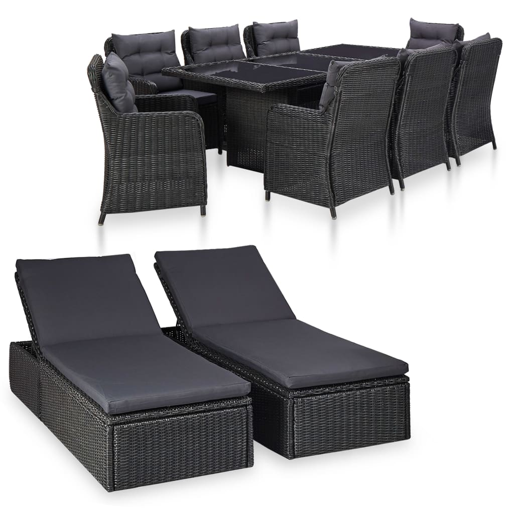 Outdoor Dining Set Black and dark grey