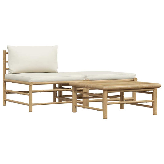 Garden Lounge Set Cream White Bamboo, fabric (100% polyester)