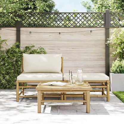 Garden Lounge Set Cream White Bamboo, fabric (100% polyester)
