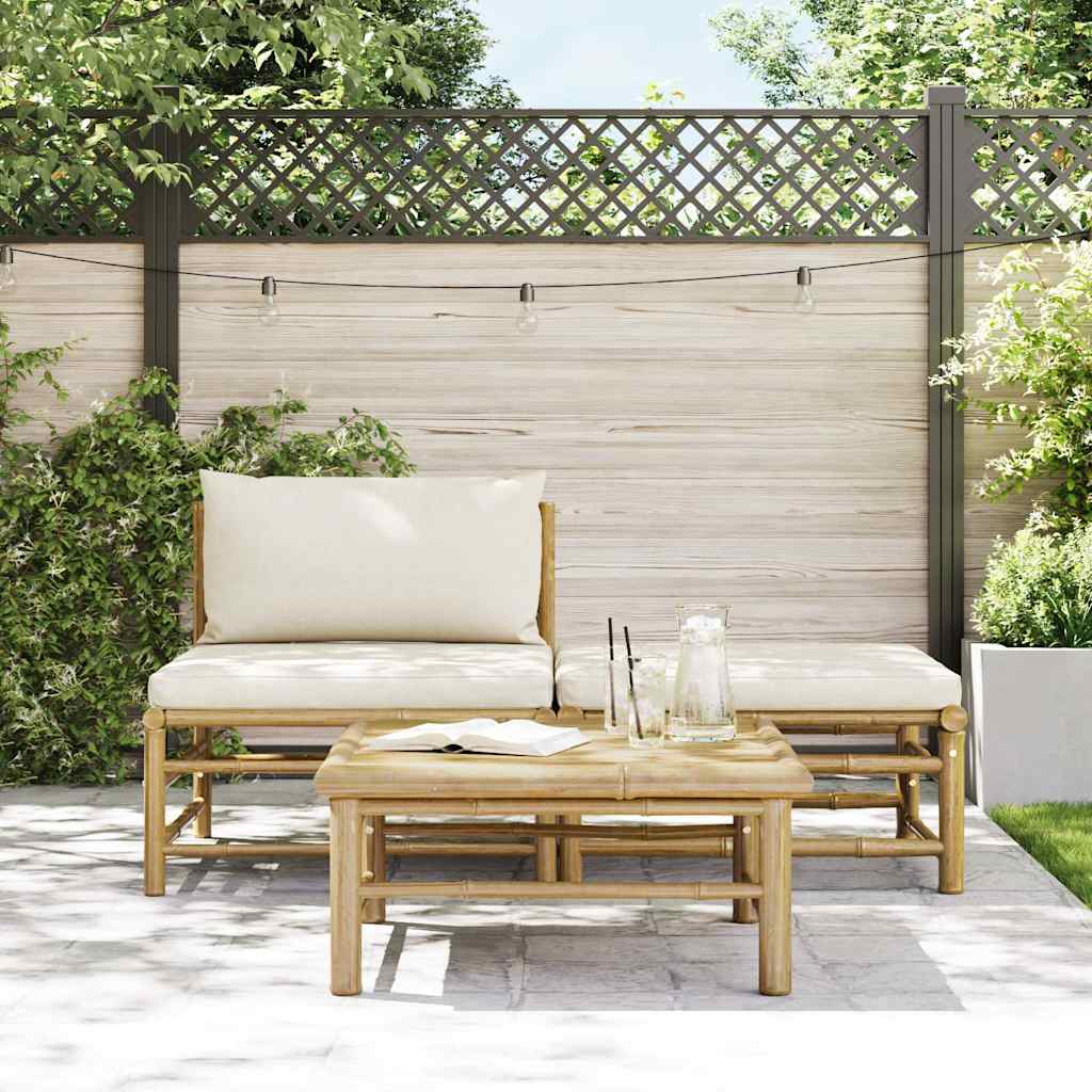 Garden Lounge Set Cream White Bamboo, fabric (100% polyester)