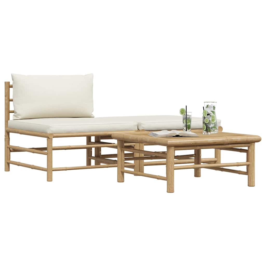 Garden Lounge Set Cream White Bamboo, fabric (100% polyester)