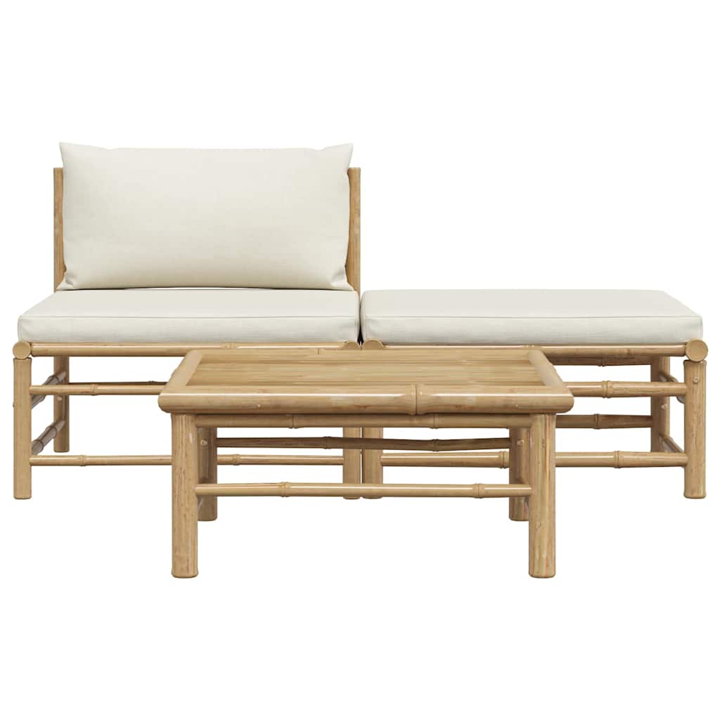 Garden Lounge Set Cream White Bamboo, fabric (100% polyester)