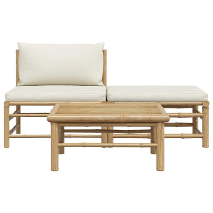 Garden Lounge Set Cream White Bamboo, fabric (100% polyester)