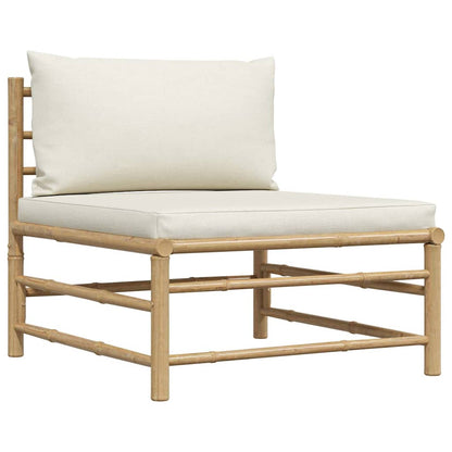 Garden Lounge Set Cream White Bamboo, fabric (100% polyester)
