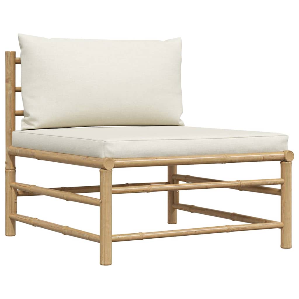 Garden Lounge Set Cream White Bamboo, fabric (100% polyester)