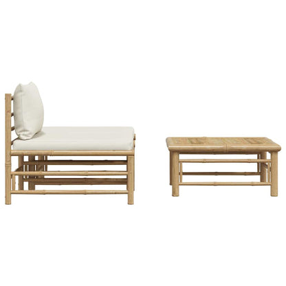 Garden Lounge Set Cream White Bamboo, fabric (100% polyester)