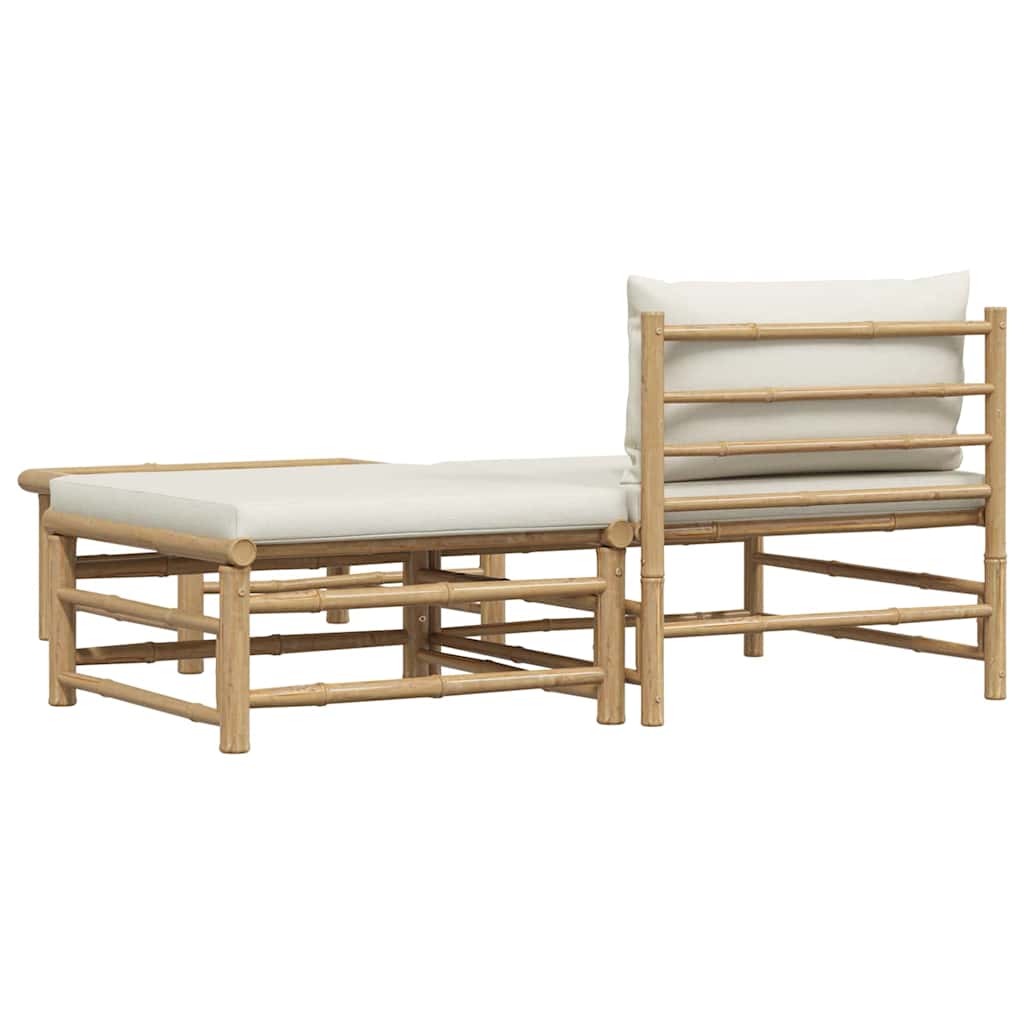 Garden Lounge Set Cream White Bamboo, fabric (100% polyester)