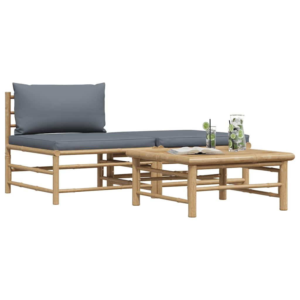 Garden Lounge Set Dark grey Bamboo, 100% polyester Standard