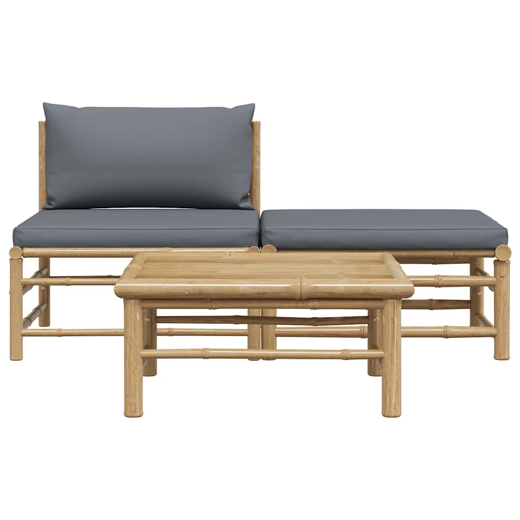 Garden Lounge Set Dark grey Bamboo, 100% polyester Standard