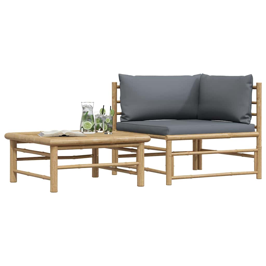 Garden Lounge Set Dark grey Bamboo, Fabric (100% polyester) Medium